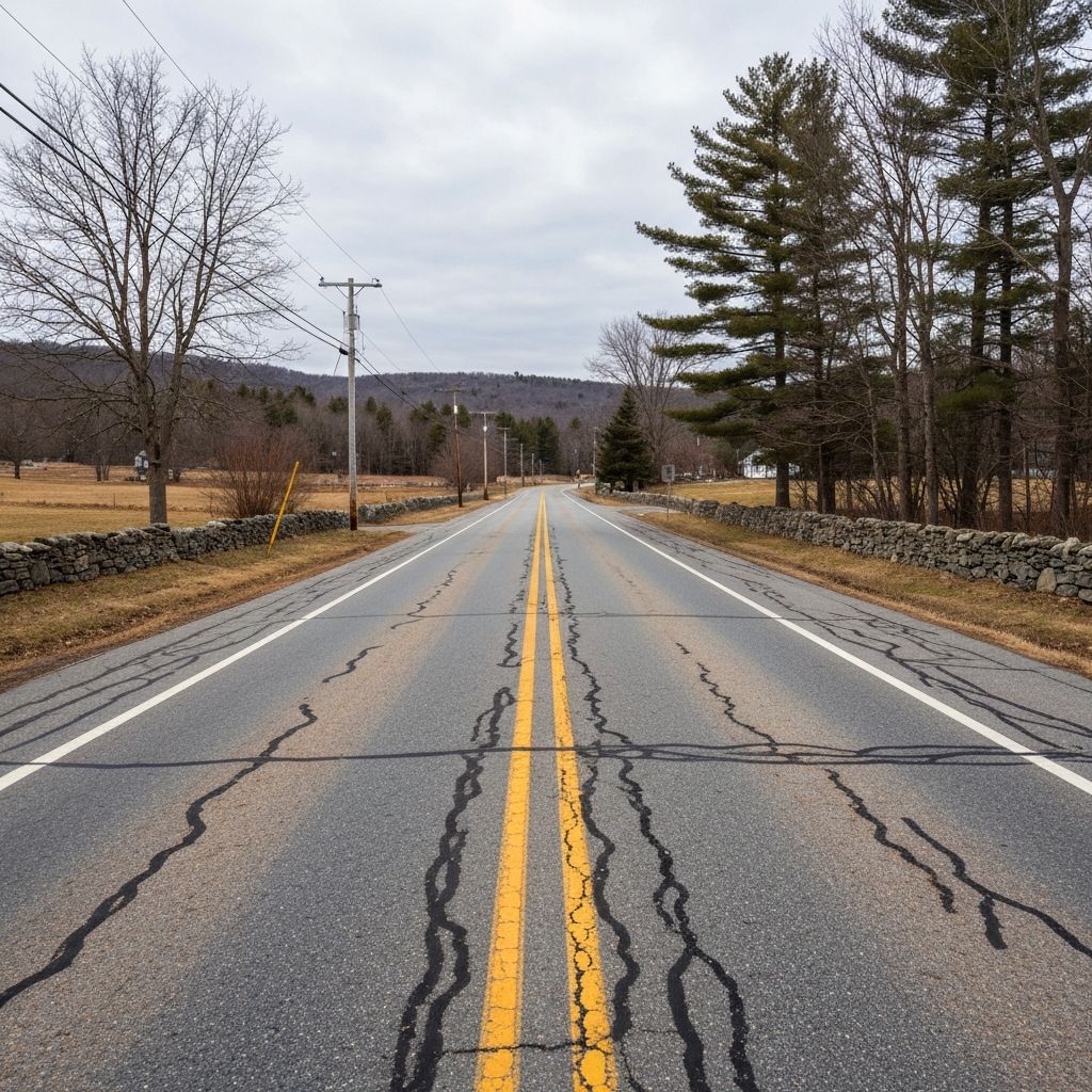 Road construction work zone with traffic cones and equipment
