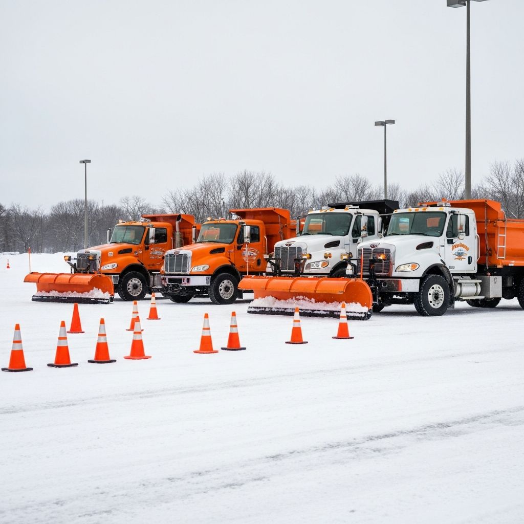 Snow plow truck competition event with municipal vehicles